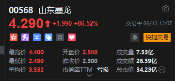 港股山东墨龙午后继续飙升,现涨超86% 第2张 港股山东墨龙午后继续飙升,现涨超86% 第2张